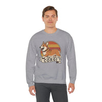 Retro 70s Sunset Corgi Sweatshirt - Classic Fit Cotton-Poly Crewneck - Unisex White