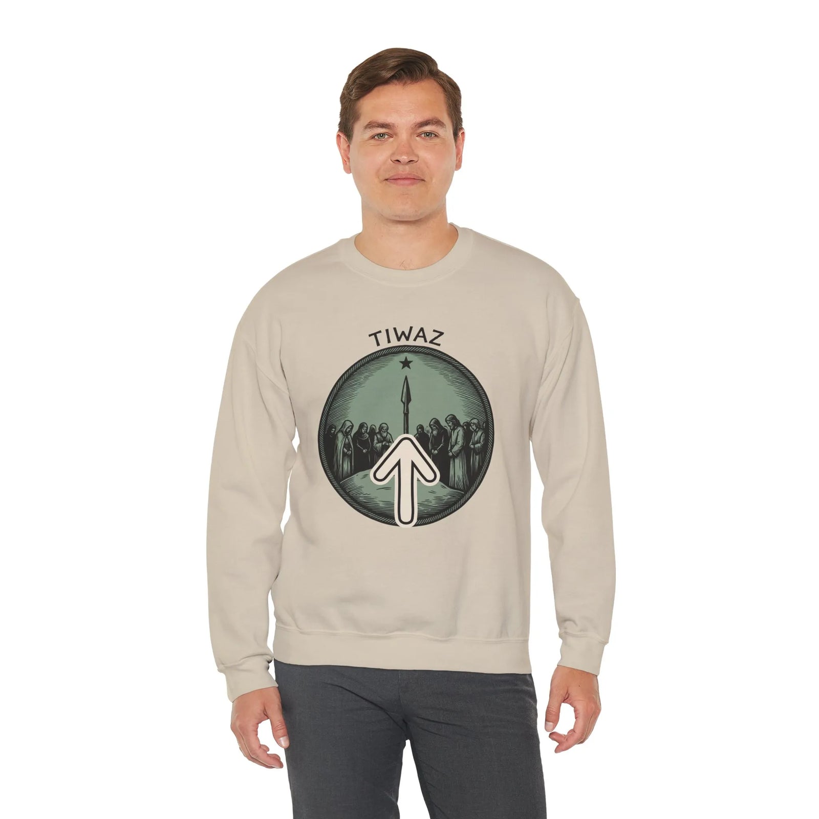 Tiwaz Rune Justice Judgment Sweatshirt - Heavy Blend Fleece Crewneck - Unisex Ash Gray