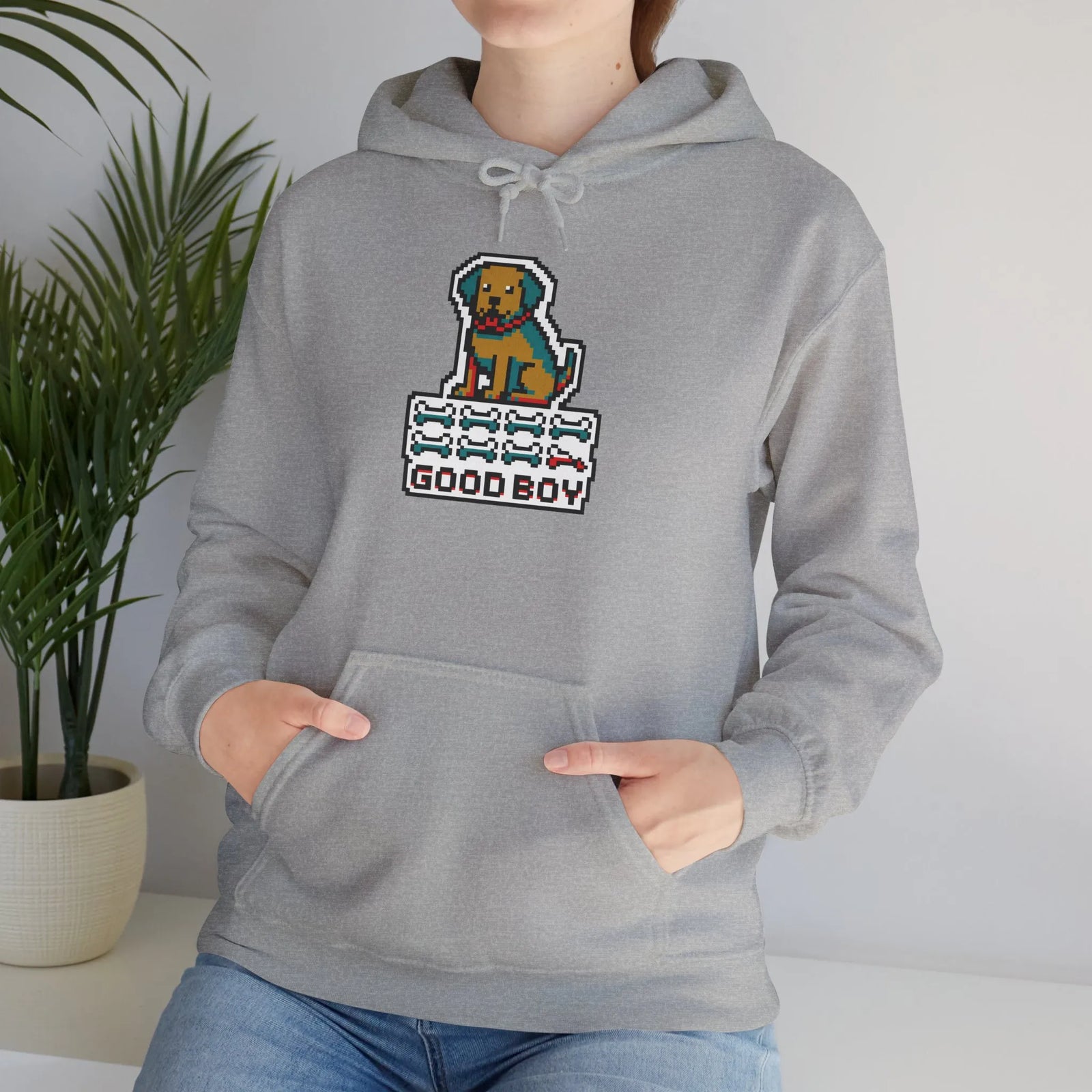8-Bit Pixel Gaming Dogs Hoodie - Heavyweight Cotton Blend Pullover - Unisex White