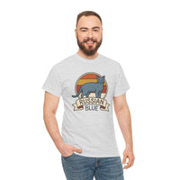Russian Blue Retro 70s Sunset T-Shirt - Heavy Cotton Classic Fit Tee - Unisex White