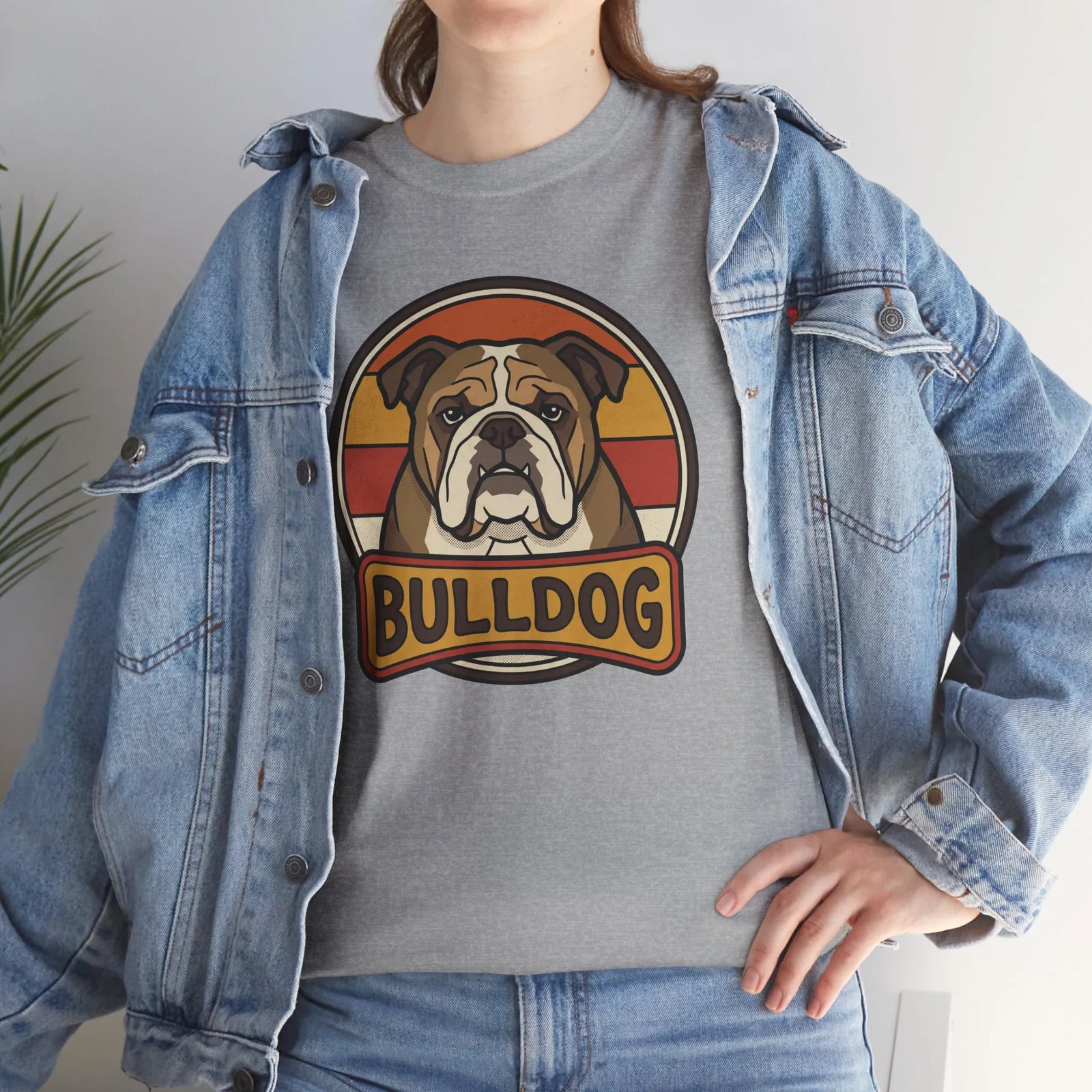 Bulldog Retro 70s Sunset T-Shirt - Heavy Cotton Classic Fit Tee - Unisex White