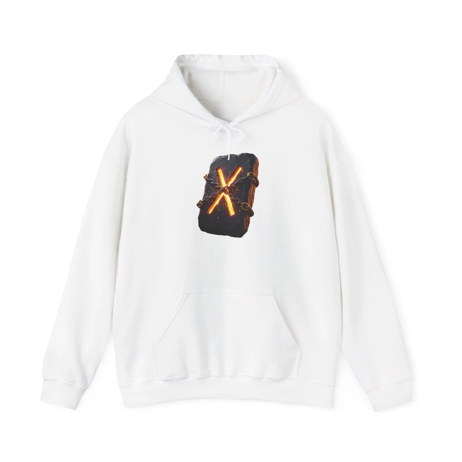 Gebo Rune Symbol Hoodie - Cozy Cotton Blend Fleece Pullover - Unisex White