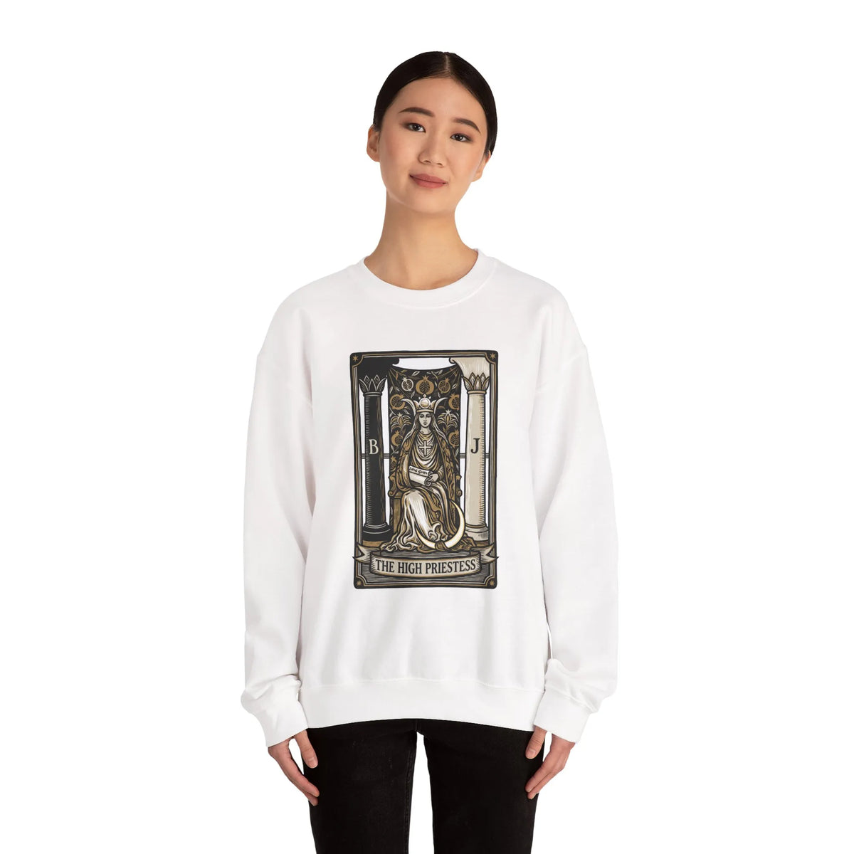 The High Priestess Tarot Card Sweatshirt - Heavy Blend Fleece Crewneck - Unisex White