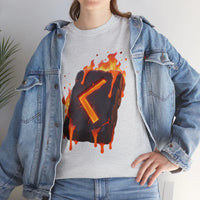 Kenaz Rune Torch Flame T-Shirt - Heavy Cotton Classic Fit Tee - Unisex White