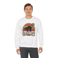 Black Cat Retro Sunset Sweatshirt - Heavy Blend Crewneck Fleece - Unisex White