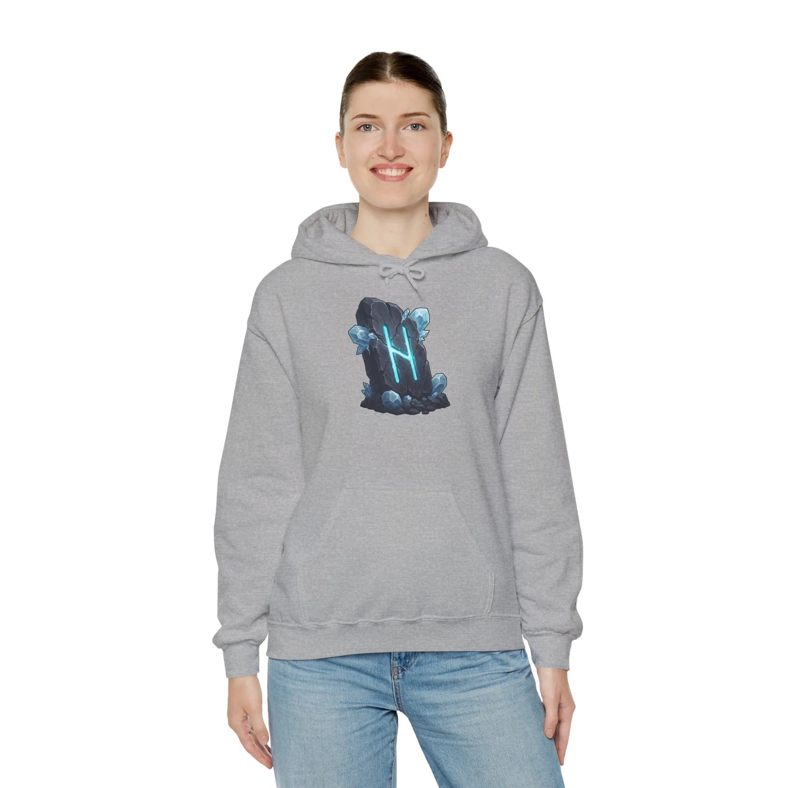 Hagalaz Rune Stone Graphic Hoodie - Heavy Blend Fleece Pullover - Unisex White