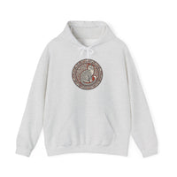 Freyja's Sacred Cat Woodcut Hoodie - Heavy Blend Cotton Poly Pullover - Unisex White