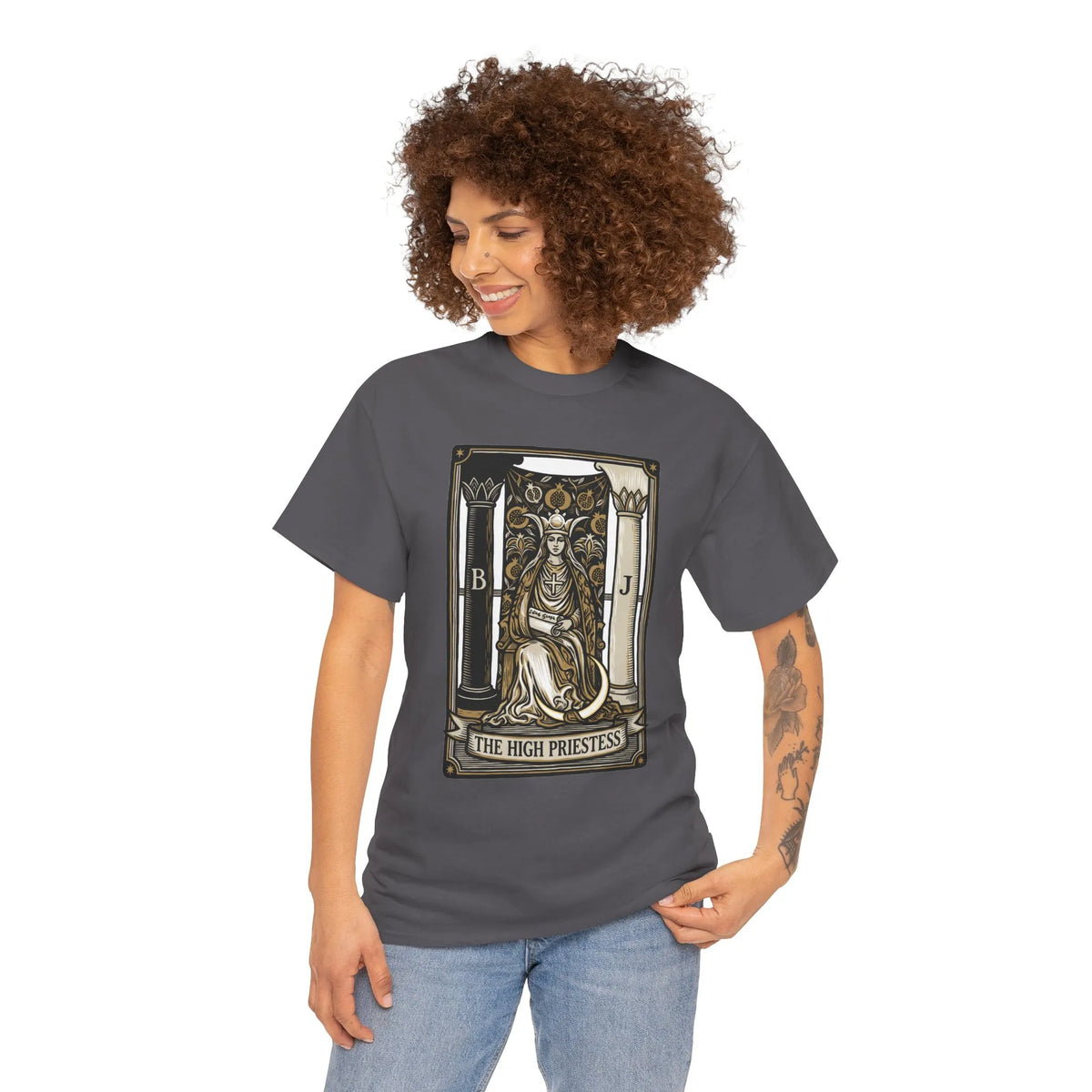 The High Priestess Tarot Card T-Shirt - Heavy Cotton Classic Fit Tee - Unisex White