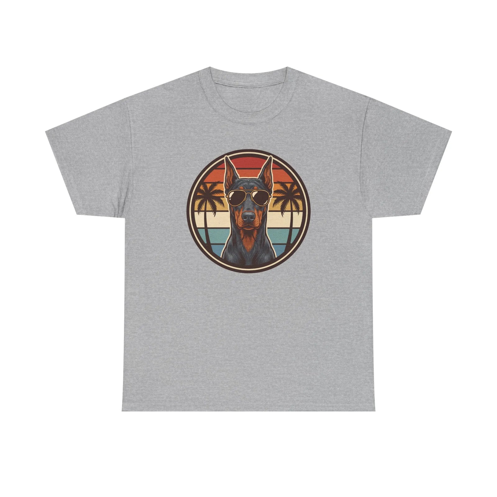 Doberman 70s Sunset Aviators T-Shirt - Heavy Cotton Classic Fit Tee - Unisex White