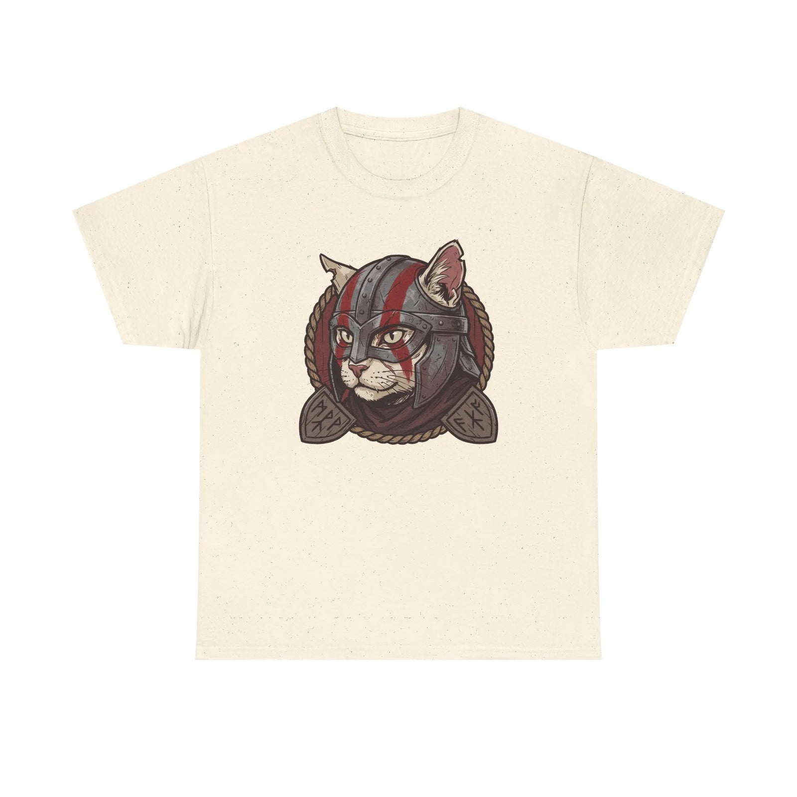 Viking Berserker Cat Graphic T-Shirt - Heavyweight Cotton Classic Fit Tee - Unisex White