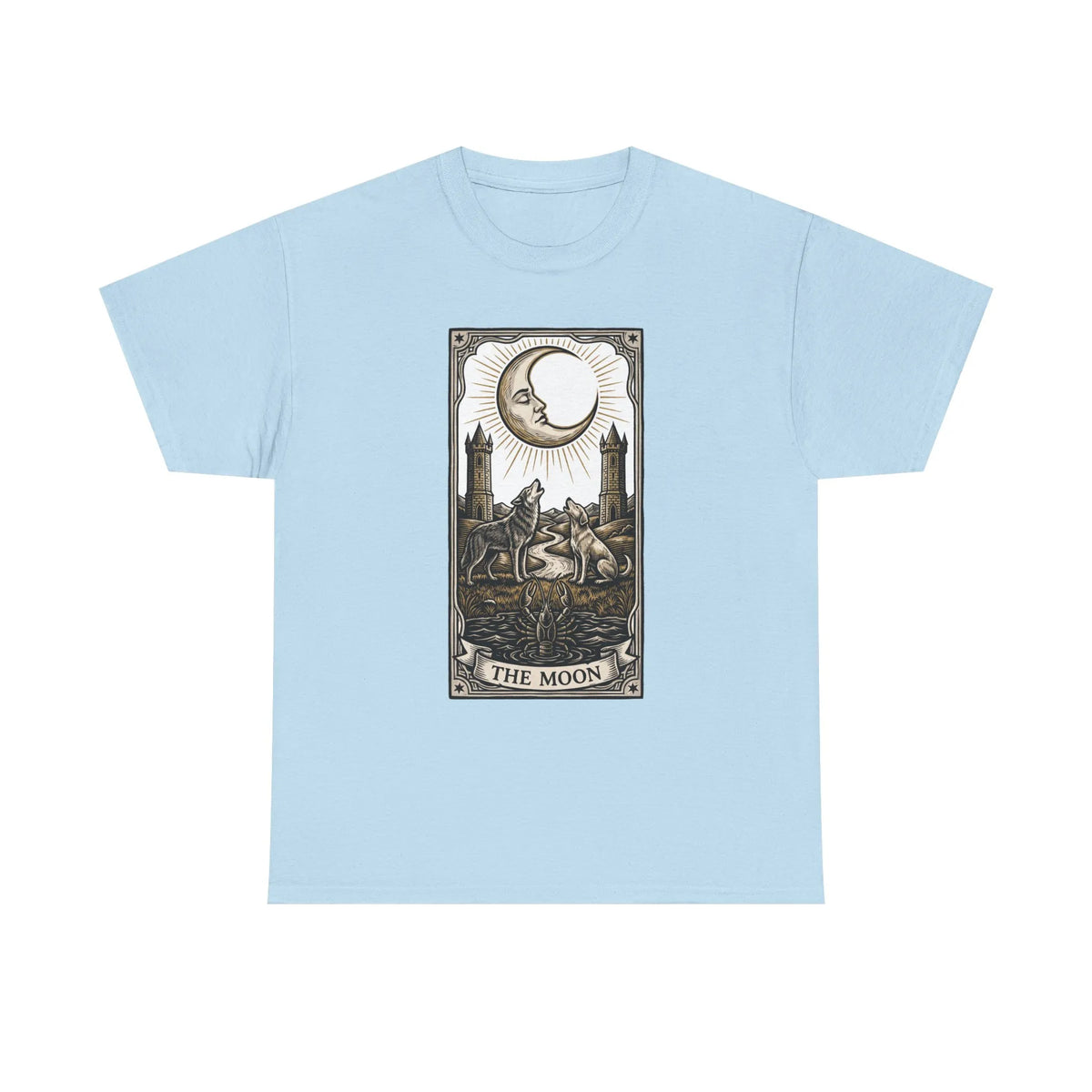 Moonlight Wolves Tarot Graphic T-Shirt - Heavy Cotton Classic Fit Crewneck - Unisex White