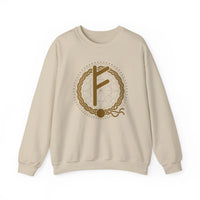 Fehu Rune Wealth Symbol Sweatshirt - Heavy Blend Fleece Crewneck - Unisex White