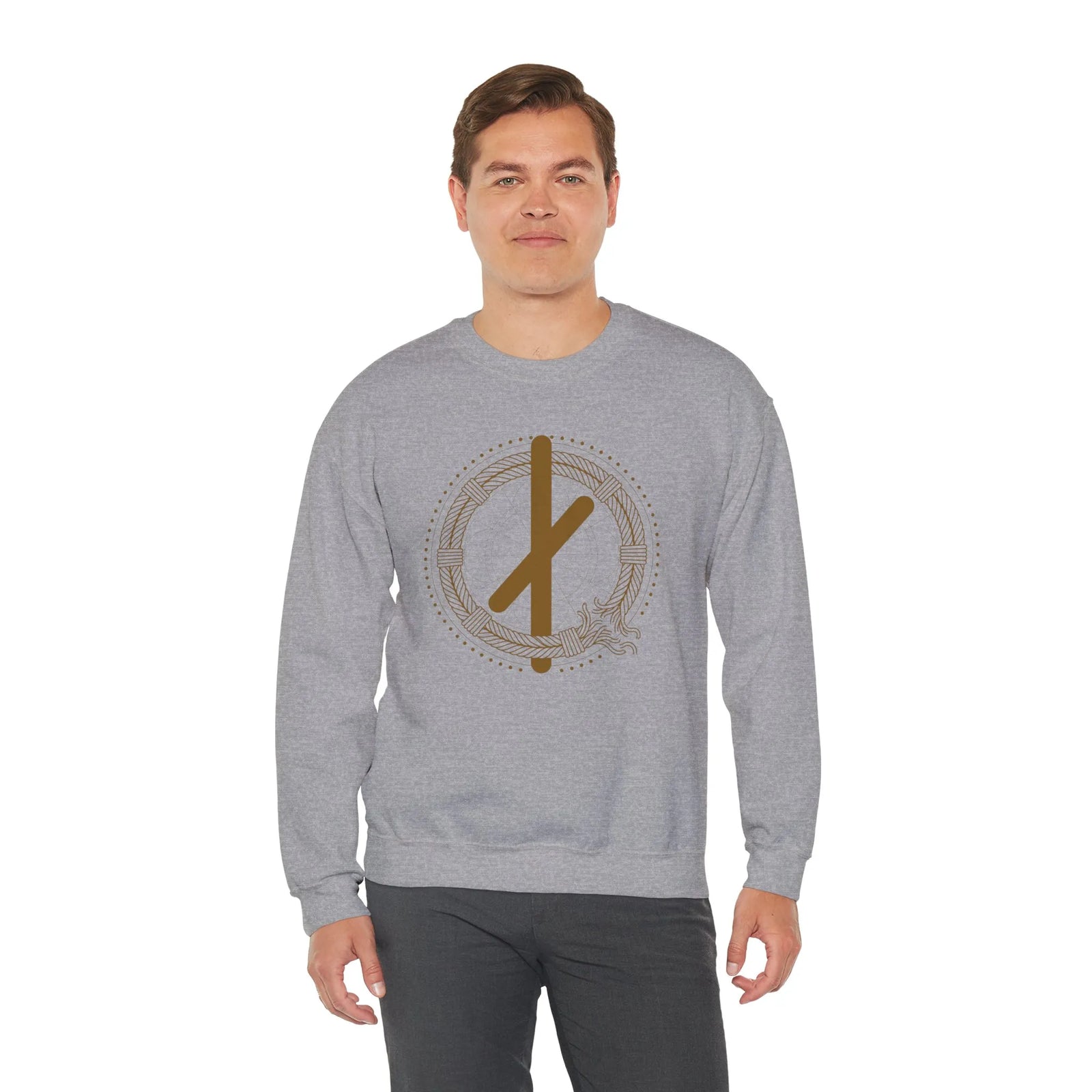 ᚾ Nauthiz Runic Design Sweatshirt - Heavy Blend Crewneck Fleece - Unisex White