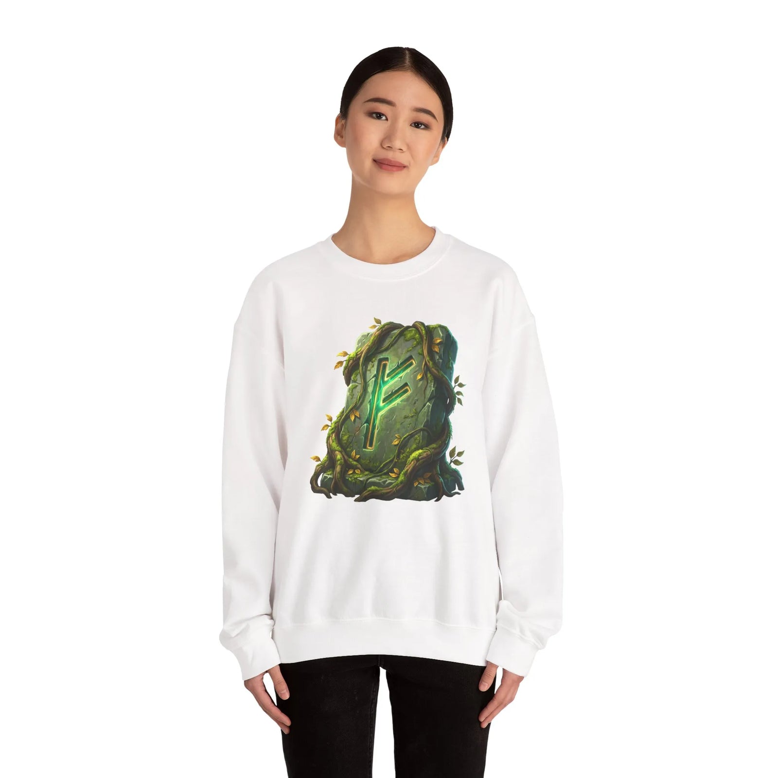 Fehu Wealth Rune Sweatshirt - Heavy Blend Fleece Crewneck - Unisex White