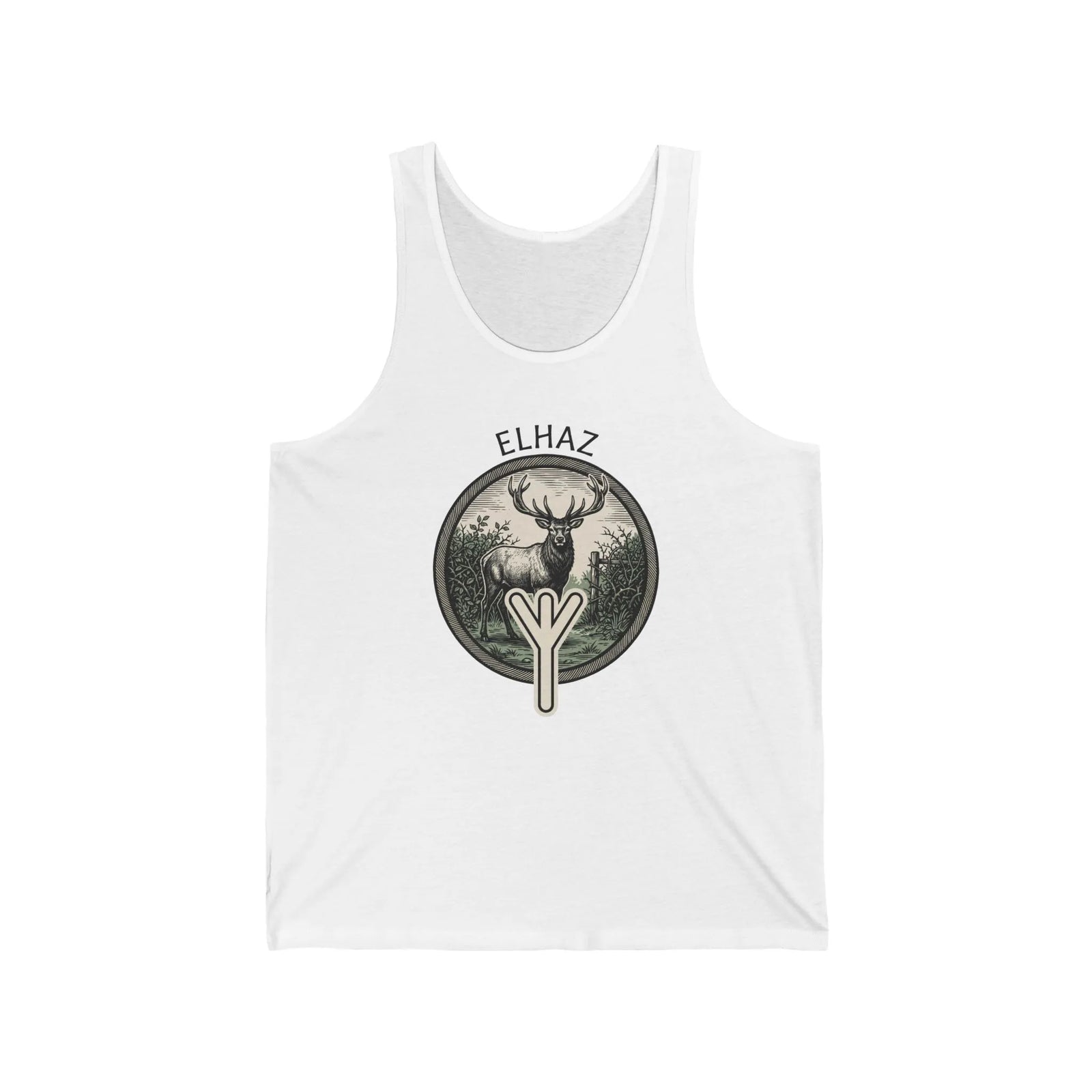 Elhaz Protection Rune Stag Tank Top - Lightweight Jersey Retail Fit - Unisex White