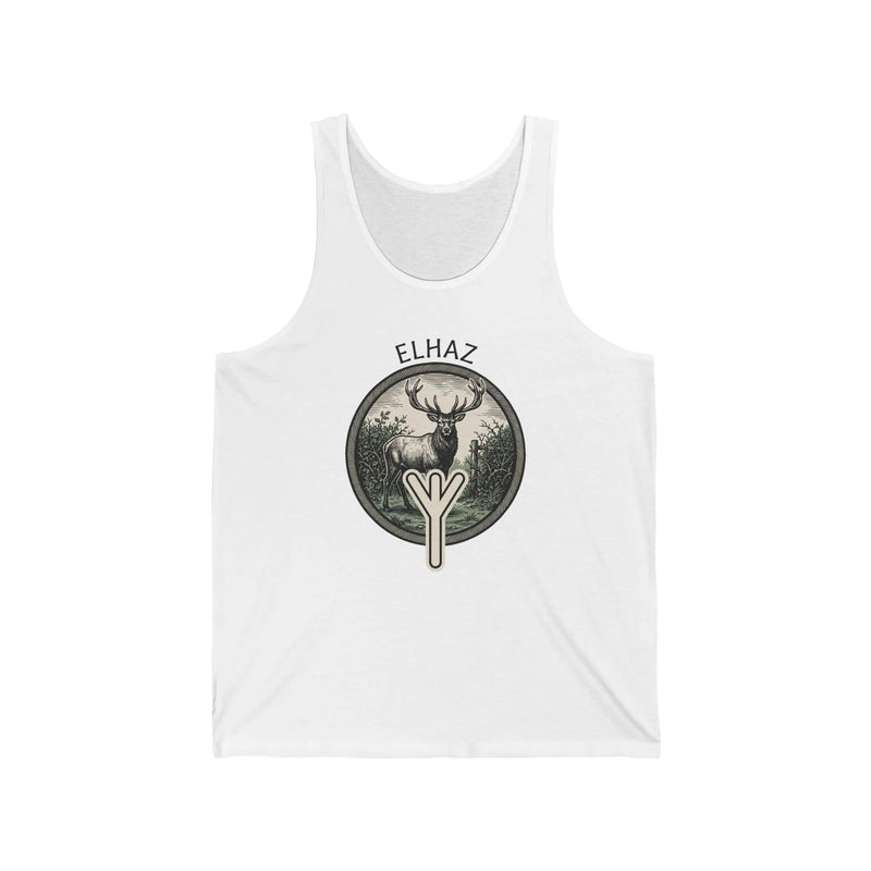 Elhaz Protection Rune Stag Tank Top - Lightweight Jersey Retail Fit - Unisex White