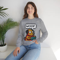 8-Bit Pixel Gaming Dogs Sweatshirt - Heavy Blend Cotton-Poly Crewneck - Unisex White