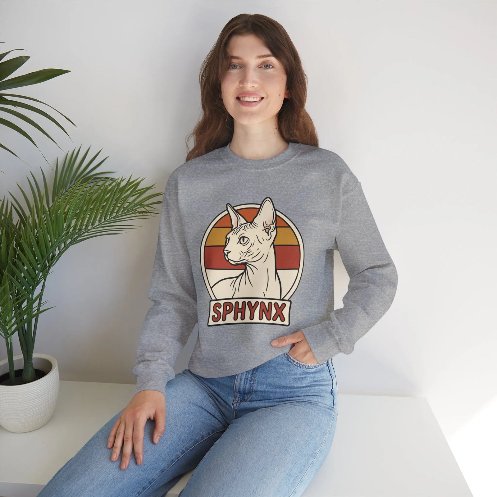 Sphynx Retro 70s Sunset Breeds Sweatshirt - Heavy Blend Crewneck Fleece - Unisex Ash