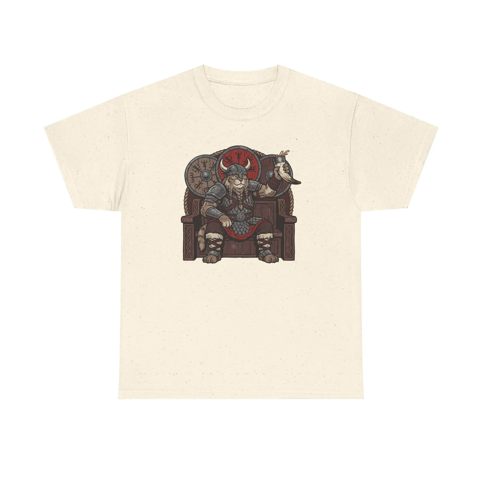 Viking Berserker Cat Graphic T-Shirt - Heavyweight 100% Cotton Classic Tee - Unisex White