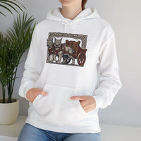 Freyja's Sacred Cats Chariot Graphic Hoodie - Cozy Fleece Pullover Hoodie - Unisex Off White
