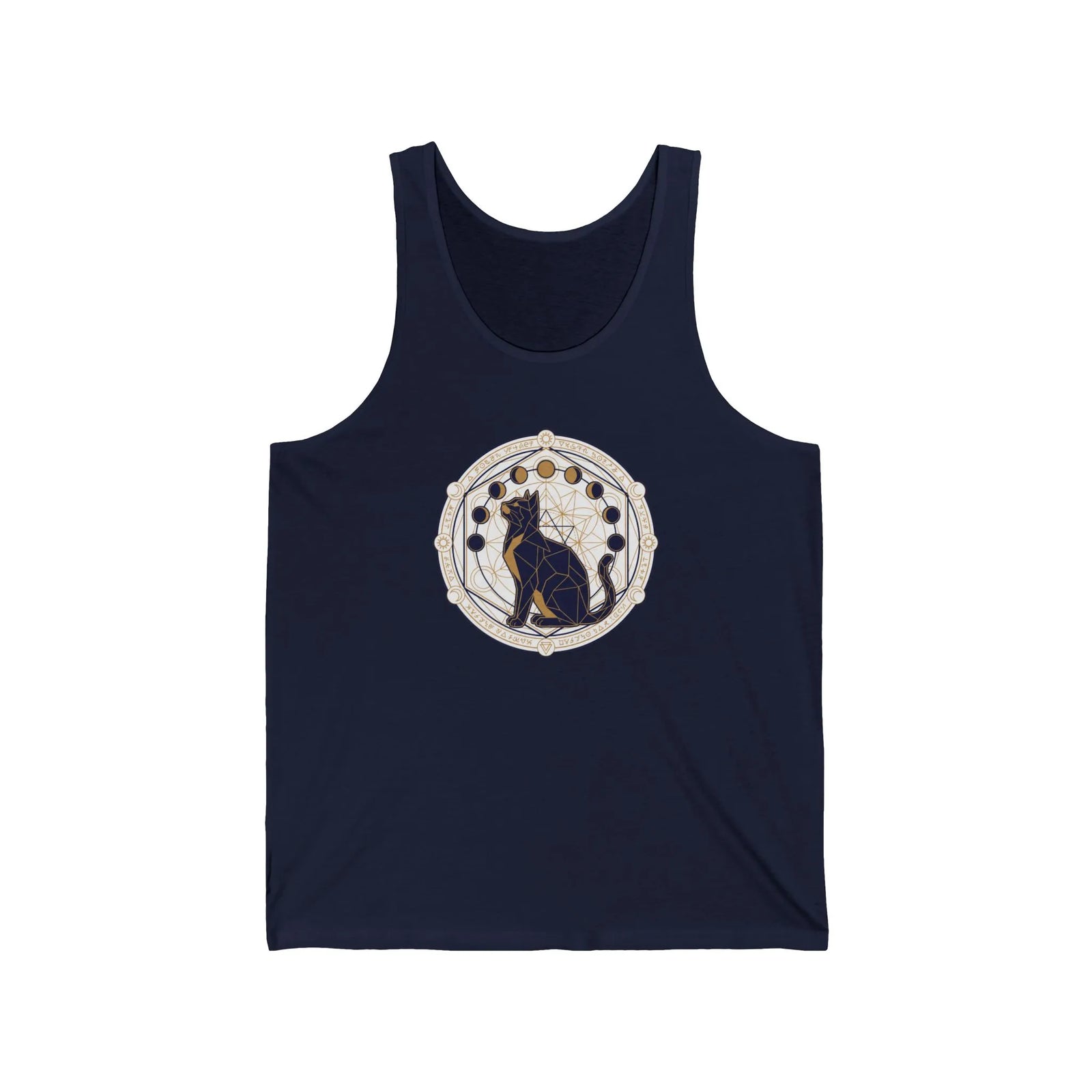 Moon Phases Sacred Geometry Cat Tank Top - Lightweight Cotton Retail Fit Jersey - Unisex Athletic Heather
