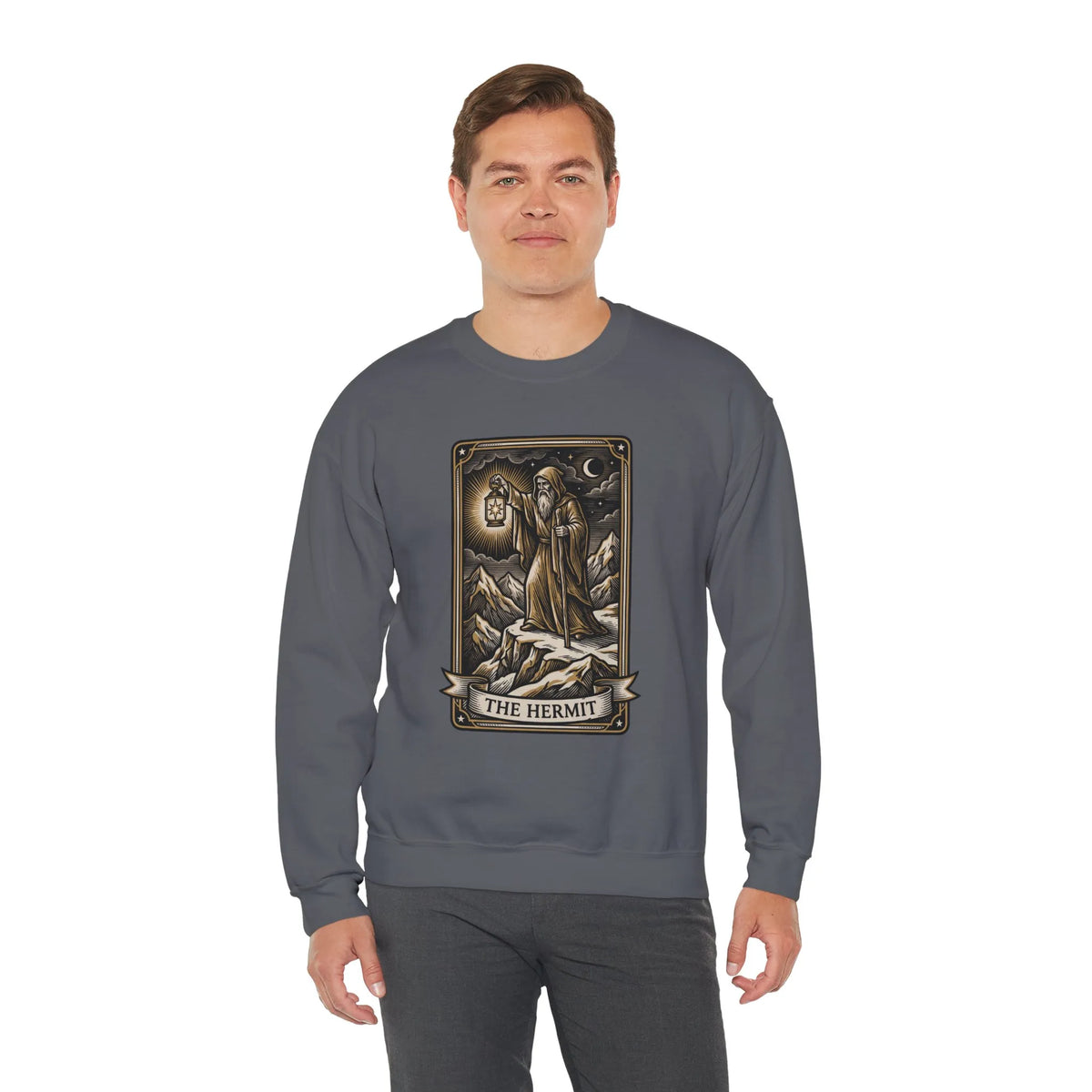 The Hermit Tarot Card Sweatshirt - Heavy Blend Crewneck Fleece - Unisex Off White