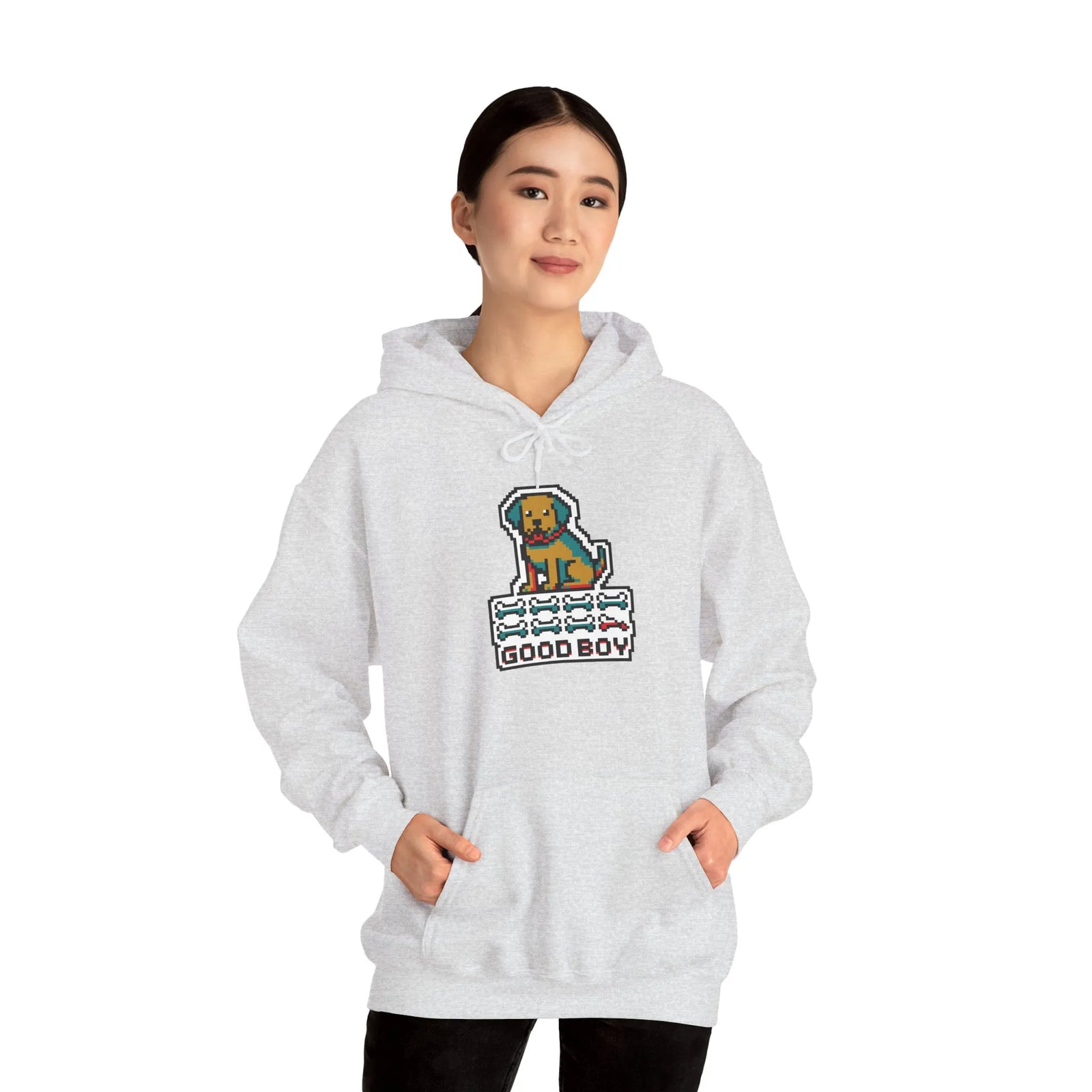 8-Bit Pixel Gaming Dogs Hoodie - Heavyweight Cotton Blend Pullover - Unisex White
