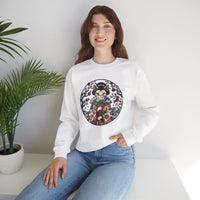 Ukiyo-e Samurai Cats Fan Dancer Sweatshirt - Heavy Blend Fleece Crewneck - Unisex White
