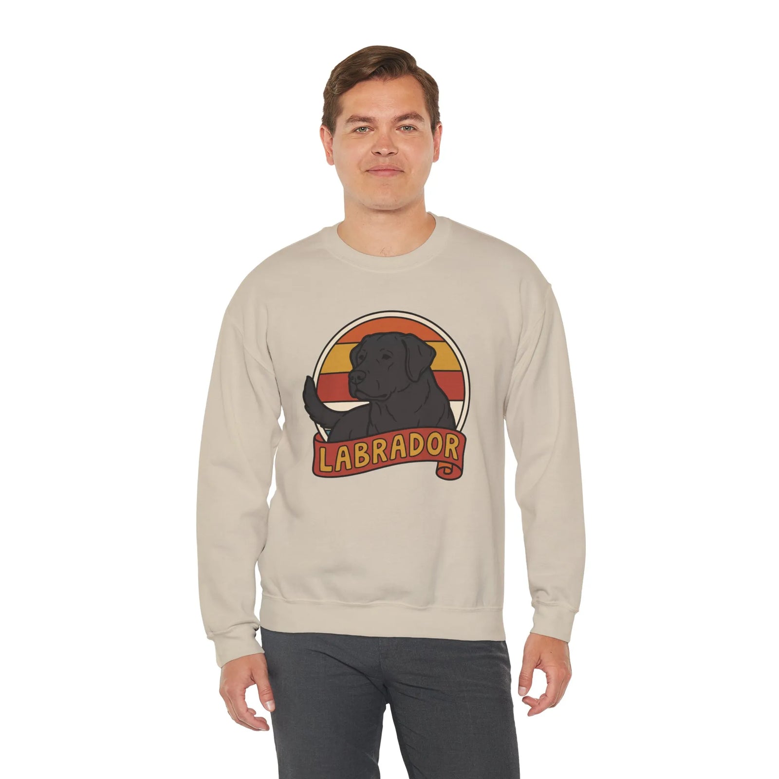 Labrador Retro 70s Sunset Sweatshirt - Heavy Blend Fleece Crewneck - Unisex White