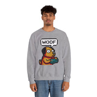 8-Bit Pixel Gaming Dogs Sweatshirt - Heavy Blend Cotton-Poly Crewneck - Unisex White