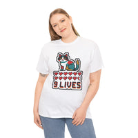 Nine Lives 8-Bit Pixel Gaming Cat T-Shirt - Heavy Cotton Classic Fit - Unisex White
