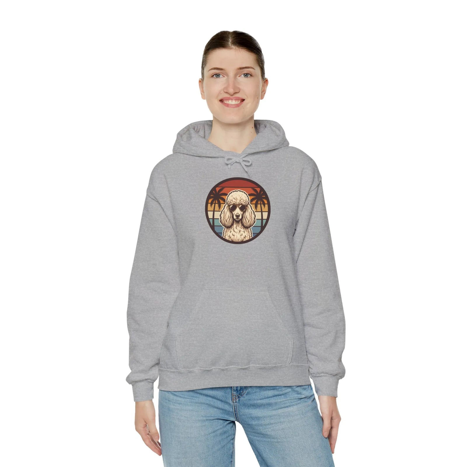 Poodle Sunset Aviator Hoodie - Soft Cotton Blend Pullover - Unisex White
