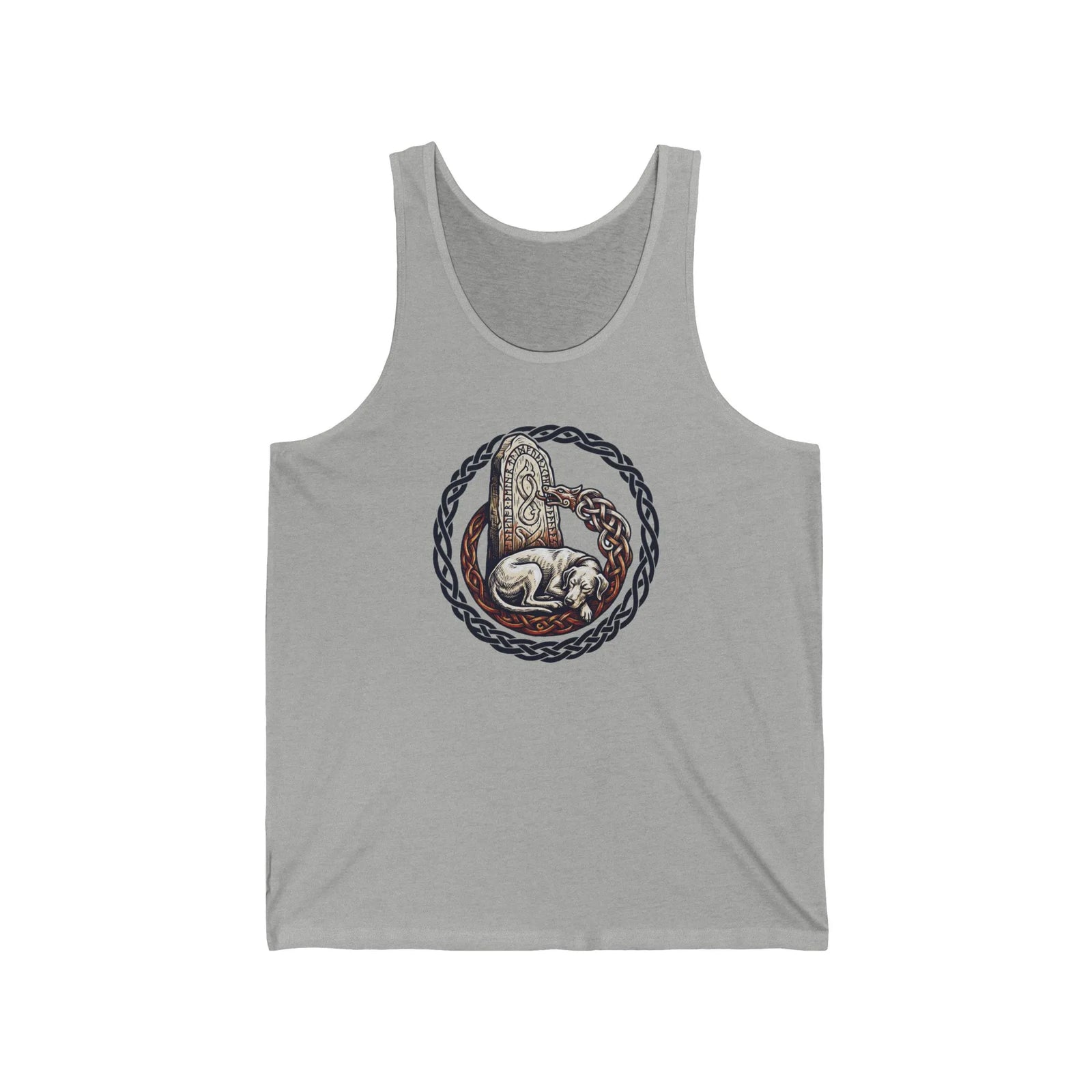 Norse Runestone Wolf Woodcut Tank Top - Lightweight Jersey Retail Fit Tank - Unisex Athletic Heather