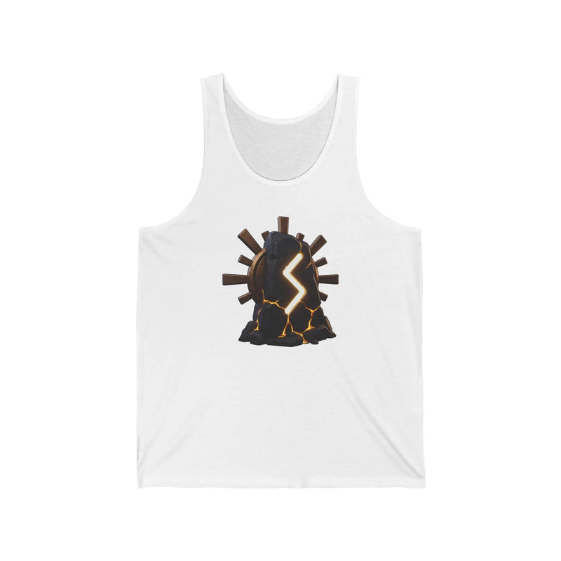 Sowulo Rune Lightning Graphic Tank Top - Lightweight Combed Cotton Jersey Tank - Unisex White