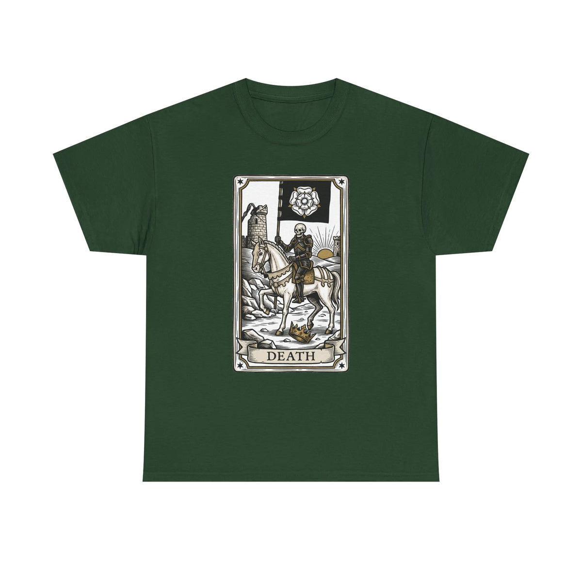 Death Tarot Card Knight Graphic T-Shirt - Heavyweight 100% Cotton Classic Fit Tee - Unisex White