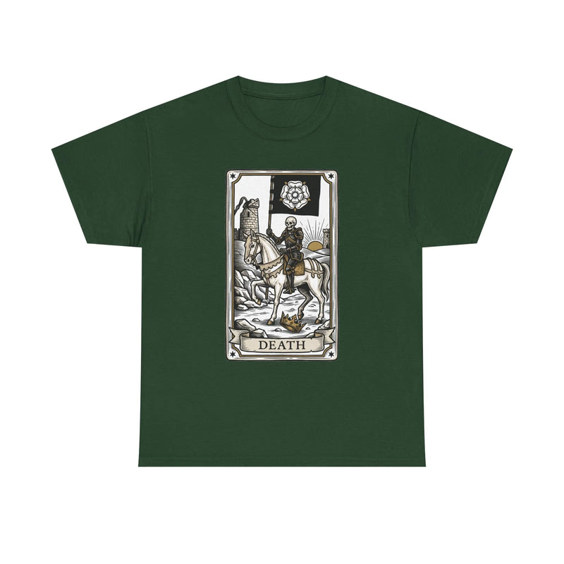 Death Tarot Card Knight Graphic T-Shirt - Heavyweight 100% Cotton Classic Fit Tee - Unisex White