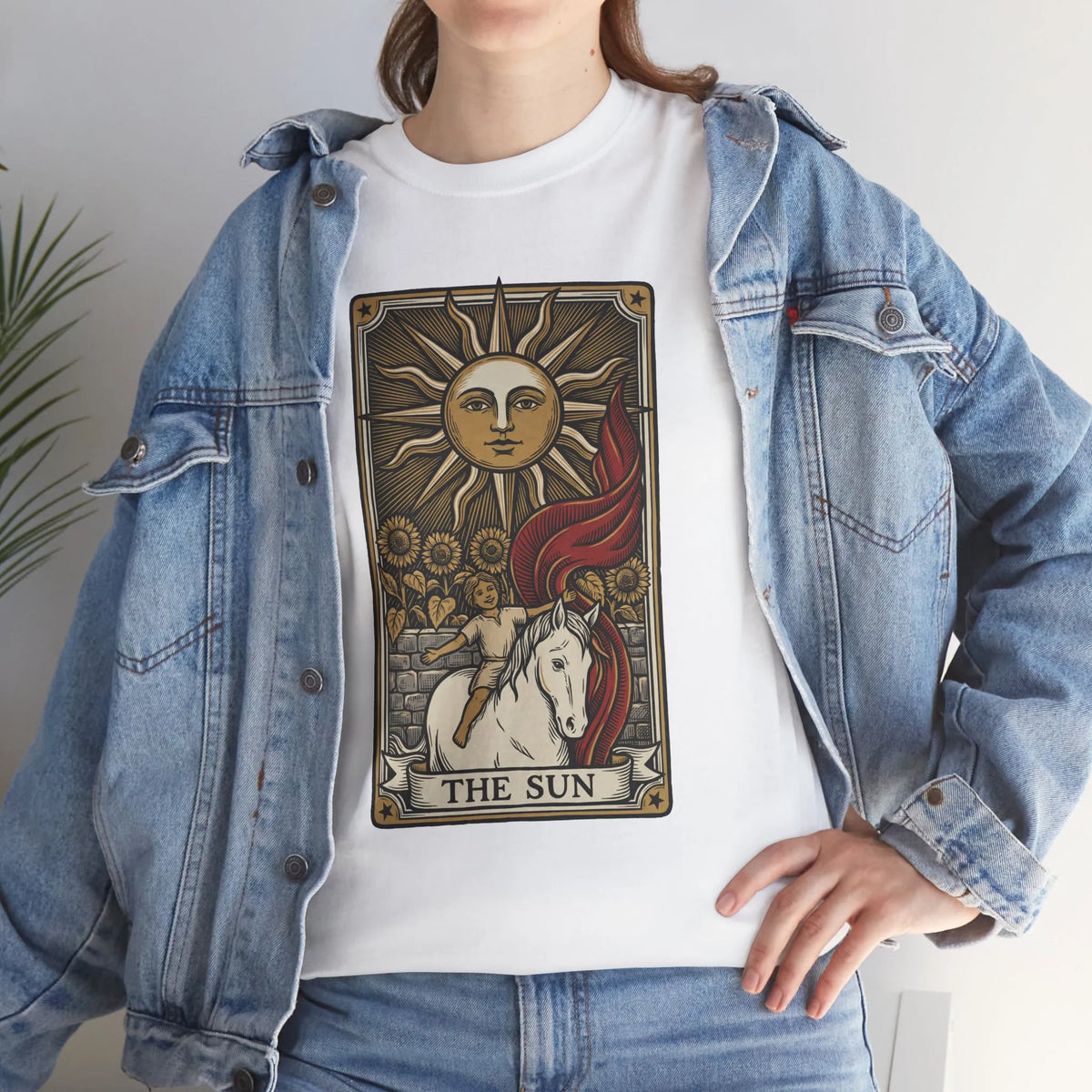 Tarot The Sun Card T-Shirt - Medium Weight 100% Cotton Tee - Unisex White