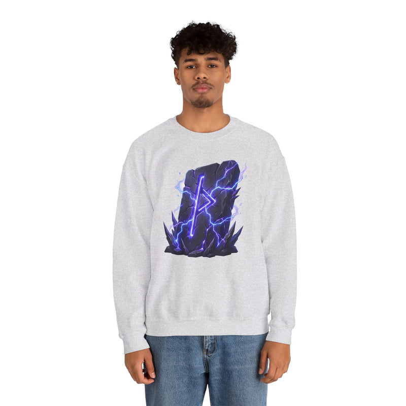 Thurisaz Thorn Rune Graphic Sweatshirt - Heavy Blend Crewneck Fleece - Unisex White