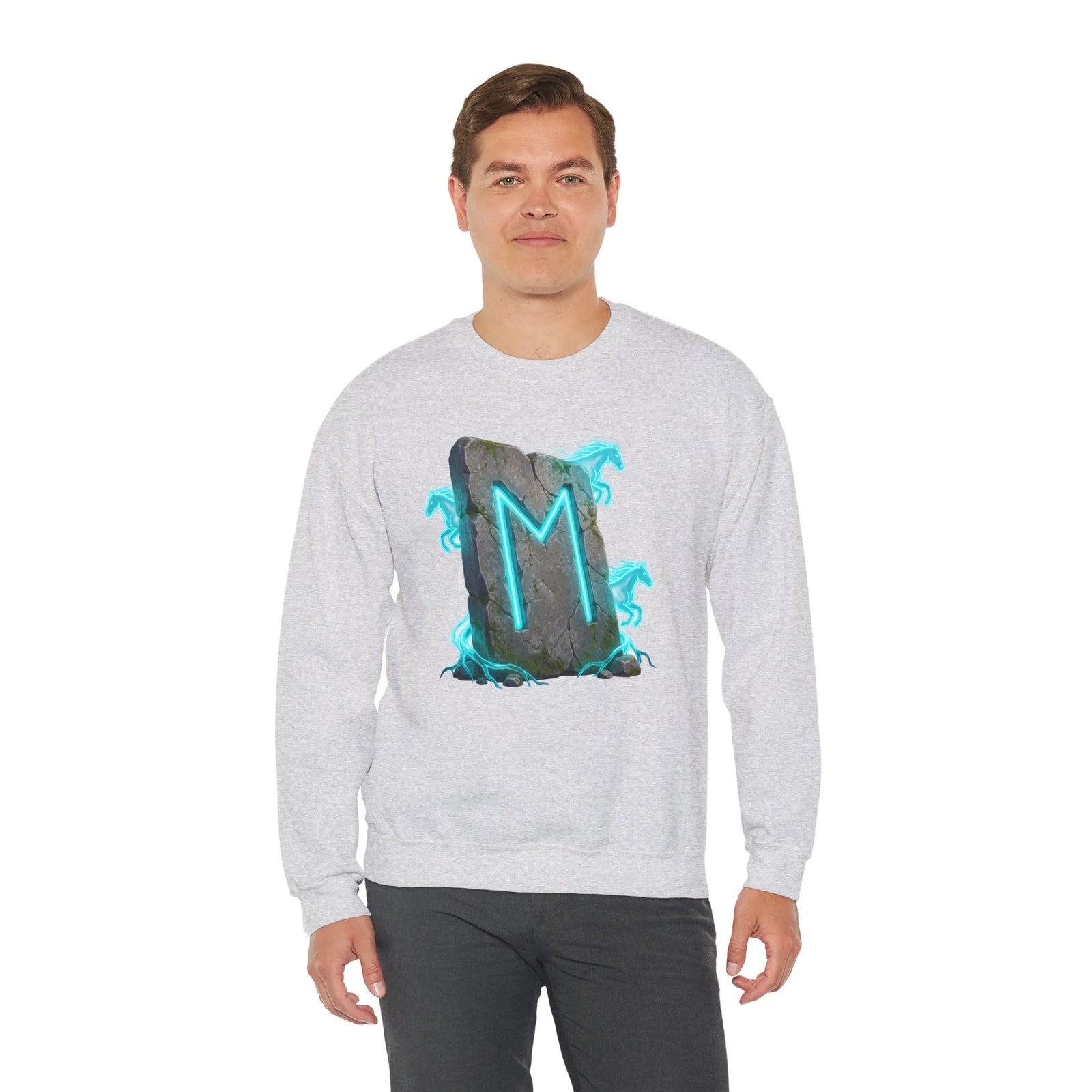 Ehwaz Rune Spirit Horse Sweatshirt - Heavy Blend Classic Fit Crewneck - Unisex White