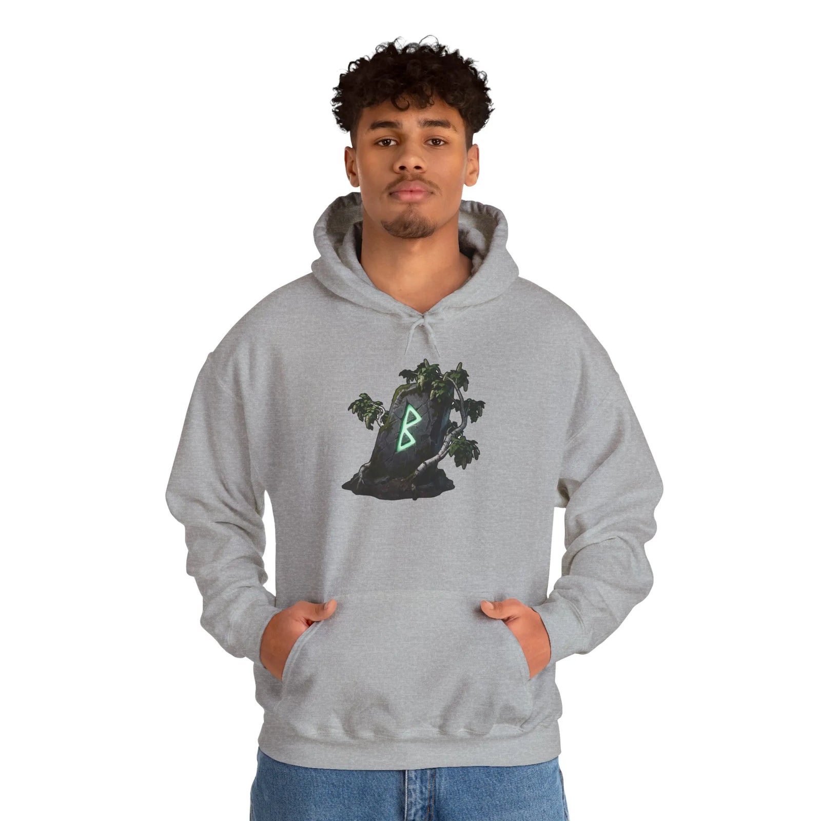 Berkana Birch Rune Graphic Hoodie - Soft Cotton-Poly Blend Pullover - Unisex White