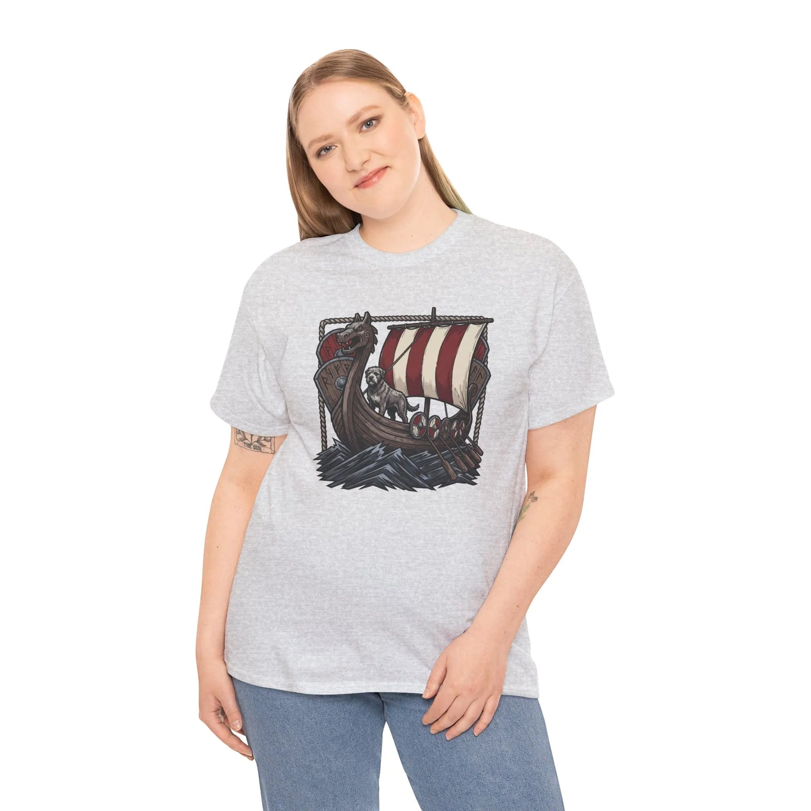 Viking Berserker Dogs Longship T-Shirt - Heavy Cotton Classic Fit Tee - Unisex White