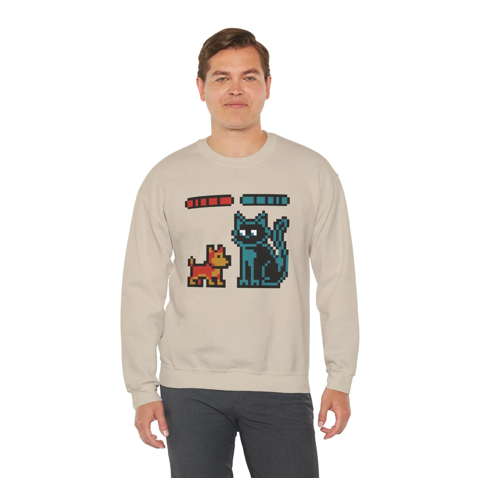 Pixel Gaming Dogs Boss Fight Sweatshirt - Heavy Blend Fleece Crewneck - Unisex White