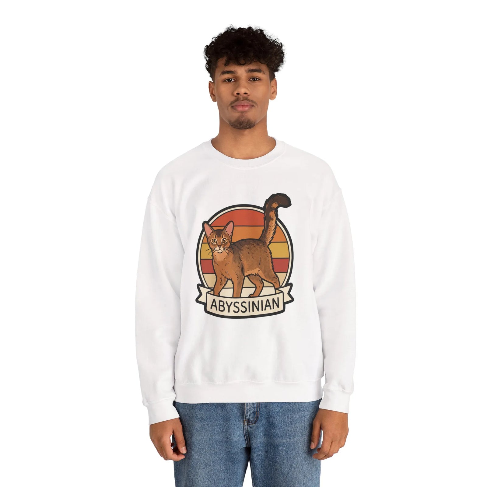 Abyssinian Retro 70s Sunset Sweatshirt - Heavy Blend Classic Crewneck - Unisex White