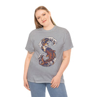 Koi Rider Ukiyo-e Samurai Cat T-Shirt - Heavy Cotton Classic Fit Tee - Unisex White