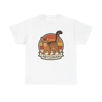 Abyssinian Retro 70s Sunset Cat T-Shirt - Heavy Cotton Classic Fit Tee - Unisex White