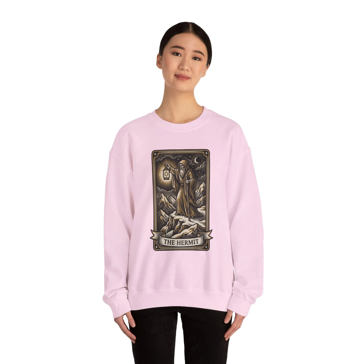 The Hermit Tarot Card Sweatshirt - Heavy Blend Crewneck Fleece - Unisex Off White