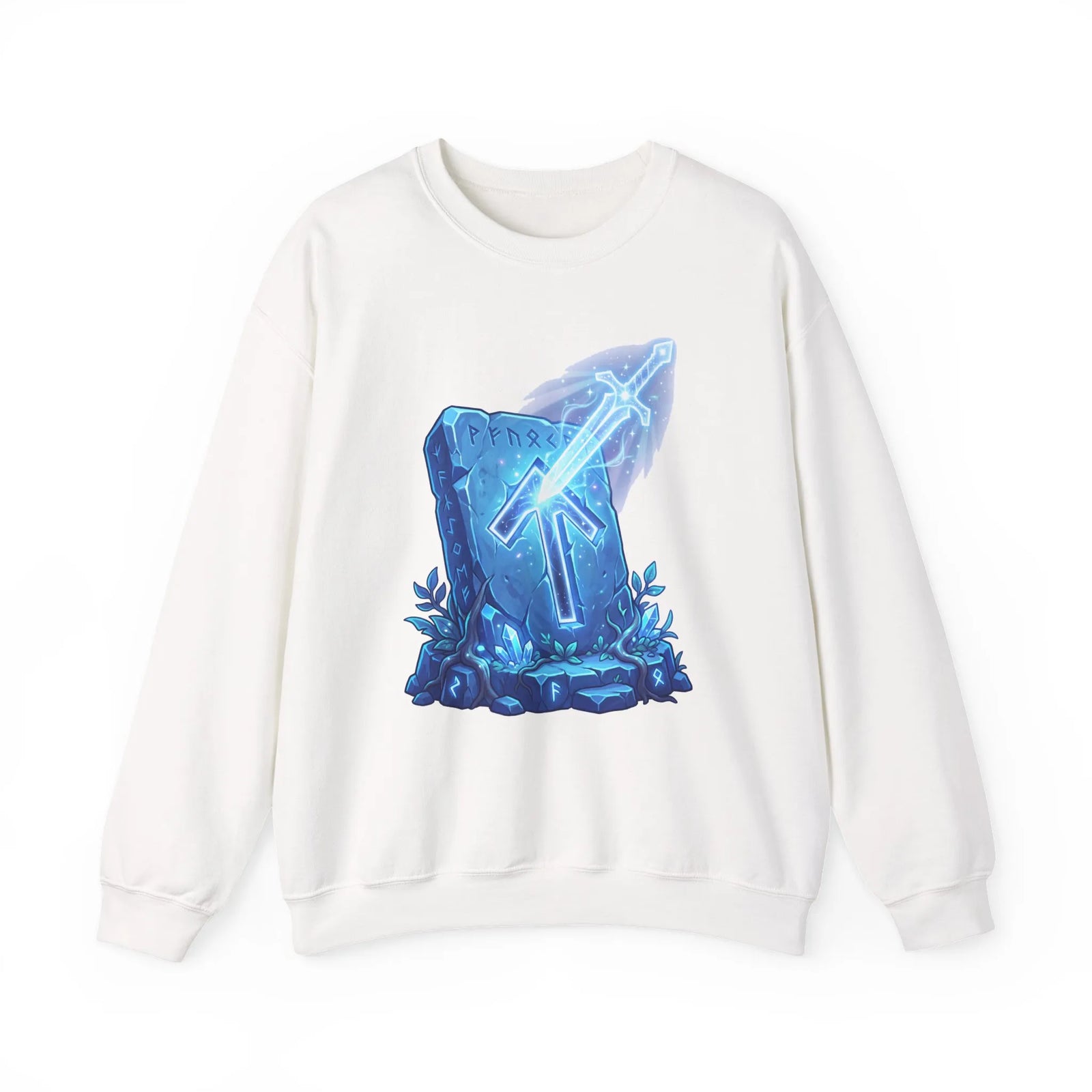 Tiwaz Rune Sword Graphic Sweatshirt - Heavy Blend Crewneck Fit - Unisex White