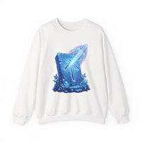 Tiwaz Rune Sword Graphic Sweatshirt - Heavy Blend Crewneck Fit - Unisex White