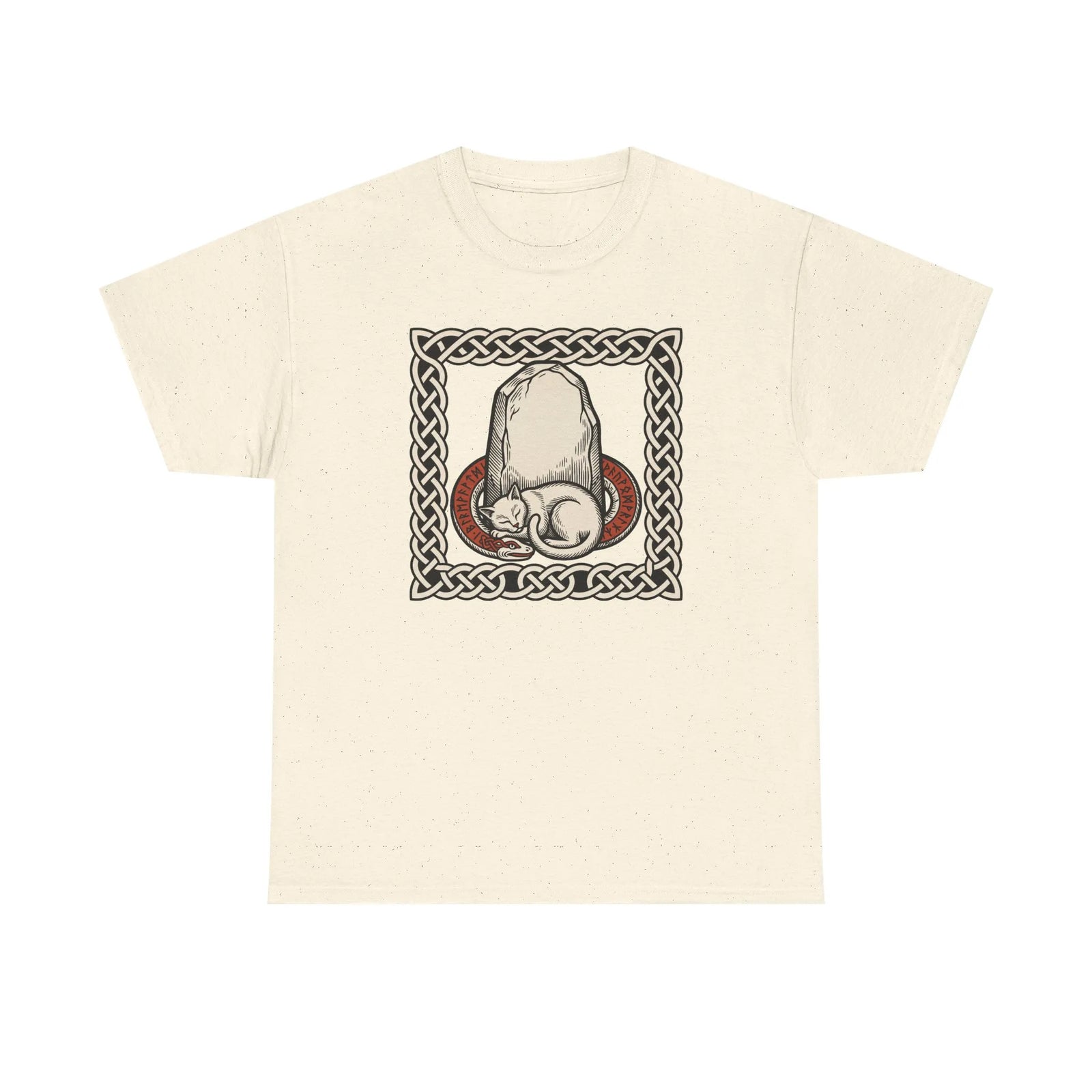 Freyja's Sacred Cat Runestone T-Shirt - Heavy Cotton Classic Fit Tee - Unisex White