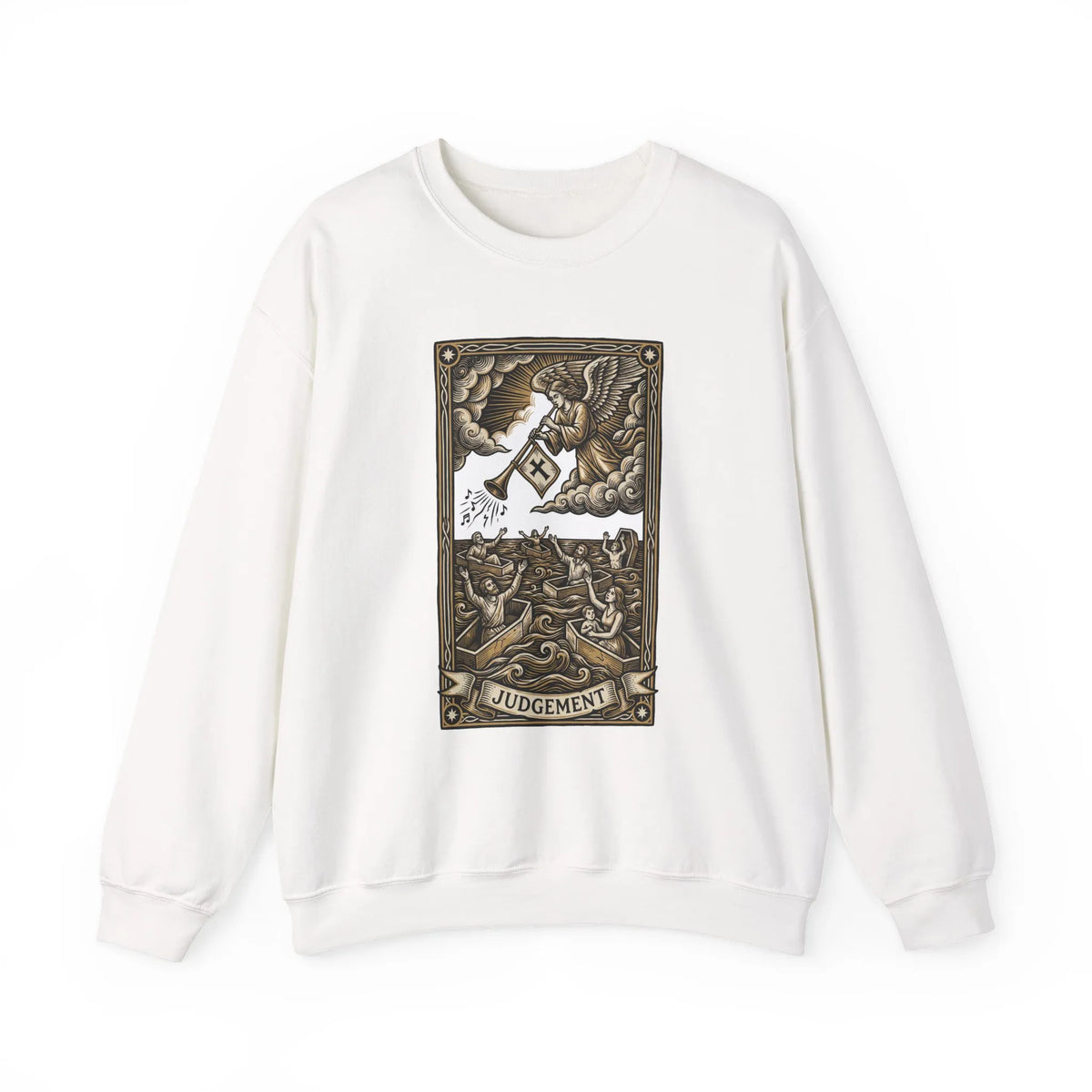 Judgement Tarot Card Graphic Sweatshirt - Heavy Blend Classic Fit Crewneck - Unisex White